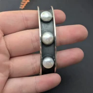 Vintage Sterling Silver Pearl Bangle, Modern Cuff Portuguese Chunky - Image 3