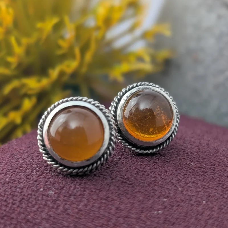 Vintage Sterling Silver Amber Earrings