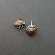 Vintage Sterling Silver Amber Earrings, Round Framed Studs - Image 2