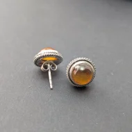Vintage Sterling Silver Amber Earrings, Round Framed Studs - Image 7