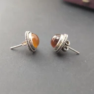Vintage Sterling Silver Amber Earrings, Round Framed Studs - Image 6