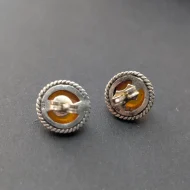Vintage Sterling Silver Amber Earrings, Round Framed Studs - Image 5