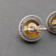 Vintage Sterling Silver Amber Earrings, Round Framed Studs - Image 4
