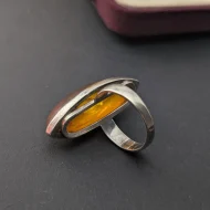 Vintage Sterling Silver Amber Navette Ring - Image 9