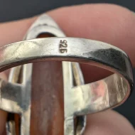 Vintage Sterling Silver Amber Navette Ring - Image 7