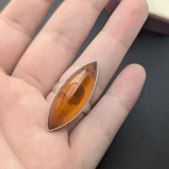 Vintage Sterling Silver Amber Navette Ring - Image 5