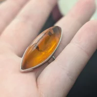 Vintage Sterling Silver Amber Navette Ring - Image 4
