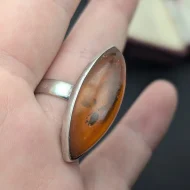 Vintage Sterling Silver Amber Navette Ring - Image 3