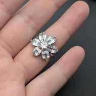 Sterling Silver Cluster Flower Ring, Chunky CZ Statement - Image 4