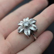 Sterling Silver Cluster Flower Ring, Chunky CZ Statement - Image 3