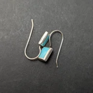 Vintage Sterling Silver Inlay Drop Earrings, Rectangle Blue Stone - Image 2