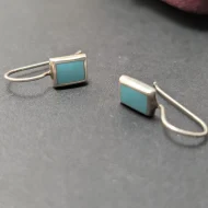 Vintage Sterling Silver Inlay Drop Earrings, Rectangle Blue Stone - Image 4