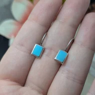 Vintage Sterling Silver Inlay Drop Earrings, Rectangle Blue Stone - Image 3