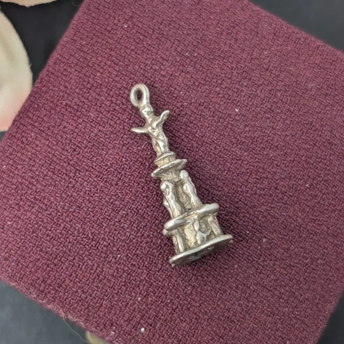 Vintage Silver Fountain Square Charm