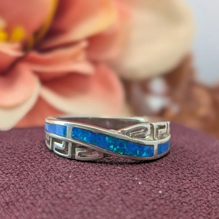 Sterling Silver Opal Crossover Band
