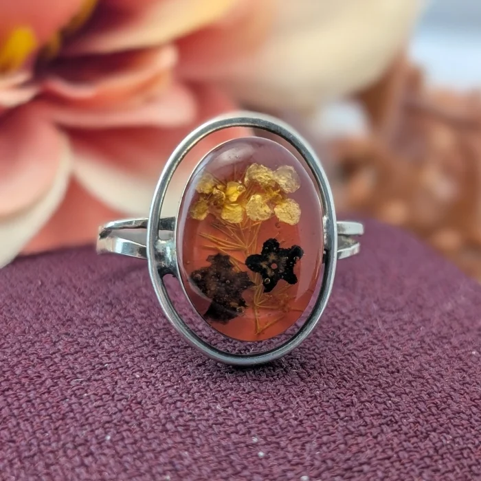 Sterling Silver Resin Floral Ring