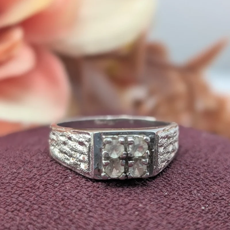 Modern Sterling Silver CZ Bark Ring