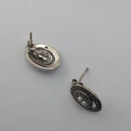 Vintage Sterling Silver Marcasite and Faux Pearl Stud Earrings - Image 2