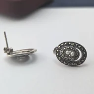 Vintage Sterling Silver Marcasite and Faux Pearl Stud Earrings - Image 6