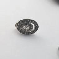 Vintage Sterling Silver Marcasite and Faux Pearl Stud Earrings - Image 5