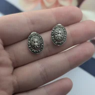 Vintage Sterling Silver Marcasite and Faux Pearl Stud Earrings - Image 3