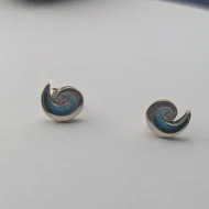 Preloved Sterling Silver Sheila Fleet Breckon, Small Stud Earrings in Peacock Enamel - Image 7