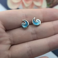 Preloved Sterling Silver Sheila Fleet Breckon, Small Stud Earrings in Peacock Enamel - Image 3