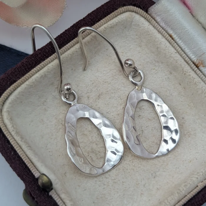 Hammered Sterling Silver Raindrop Earrings