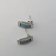 Vintage Sterling Silver Turquoise Earrings, Studs Rectangle - Image 2