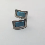 Vintage Sterling Silver Turquoise Earrings, Studs Rectangle - Image 7