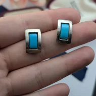 Vintage Sterling Silver Turquoise Earrings, Studs Rectangle - Image 3