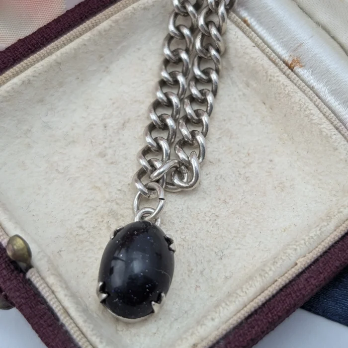 Preloved Silver Curb Chain Blue Stone Bracelet