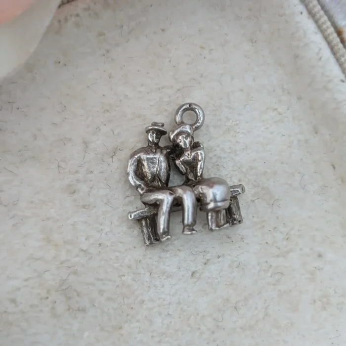 Vintage Silver Couple on Bench Charm
