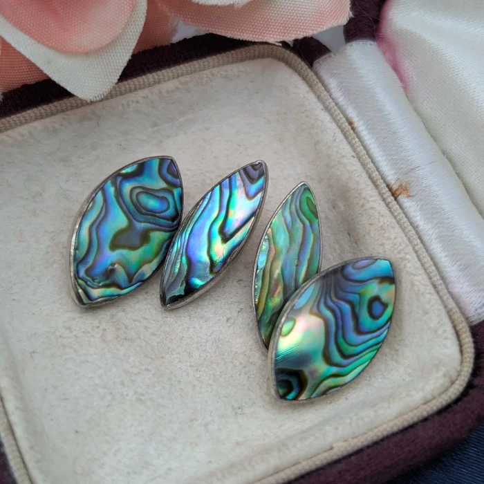 Vintage Sterling Silver Abalone Shell Cufflinks