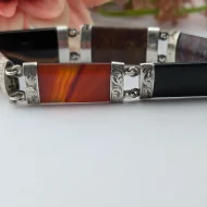 Antique Victorian Silver Agate Bracelet, Hardstone Panel Padlock - Image 24