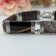 Antique Victorian Silver Agate Bracelet, Hardstone Panel Padlock - Image 23