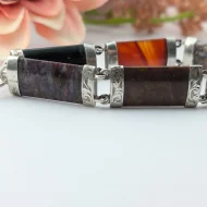 Antique Victorian Silver Agate Bracelet, Hardstone Panel Padlock - Image 22