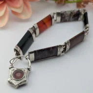 Antique Victorian Silver Agate Bracelet, Hardstone Panel Padlock - Image 20