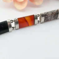 Antique Victorian Silver Agate Bracelet, Hardstone Panel Padlock - Image 14