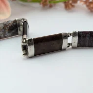 Antique Victorian Silver Agate Bracelet, Hardstone Panel Padlock - Image 12