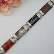 Antique Victorian Silver Agate Bracelet, Hardstone Panel Padlock - Image 11