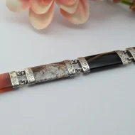 Antique Victorian Silver Agate Bracelet, Hardstone Panel Padlock - Image 9