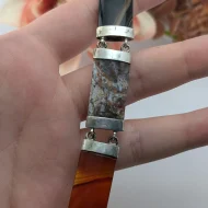 Antique Victorian Silver Agate Bracelet, Hardstone Panel Padlock - Image 5