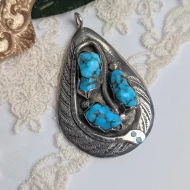 Vintage Turquoise Snake Zuni Pendant, Effie C Sterling Silver Native American - Image 13