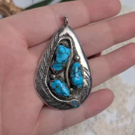 Vintage Turquoise Snake Zuni Pendant, Effie C Sterling Silver Native American - Image 2
