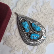 Vintage Turquoise Snake Zuni Pendant, Effie C Sterling Silver Native American - Image 3