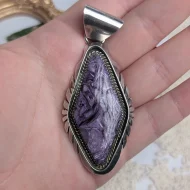Vintage Sterling Silver Charoite Pendant, Navajo Native American D. Dale. - Image 2