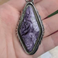 Vintage Sterling Silver Charoite Pendant, Navajo Native American D. Dale. - Image 3