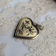 Vintage Rolled Gold Heart Locket, Garnet Flower Engraved Double Photo K&L - Image 6