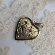 Vintage Rolled Gold Heart Locket, Garnet Flower Engraved Double Photo K&L - Image 7